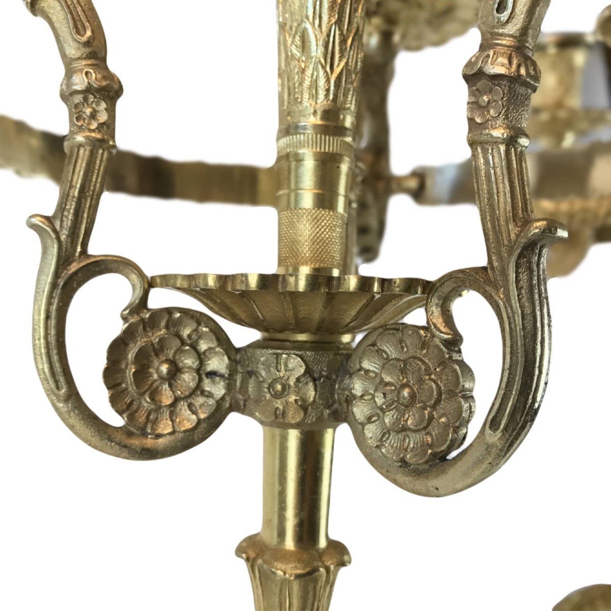 Coppia di Candelabri Impero in Bronzo Dorato-photo-8