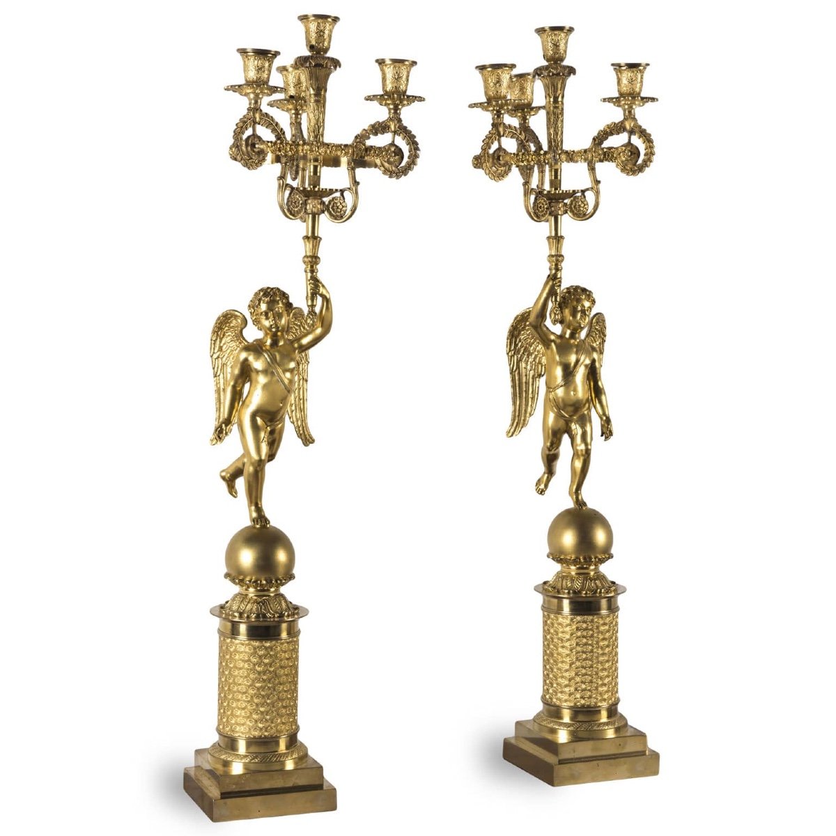 Coppia di Candelabri Impero in Bronzo Dorato