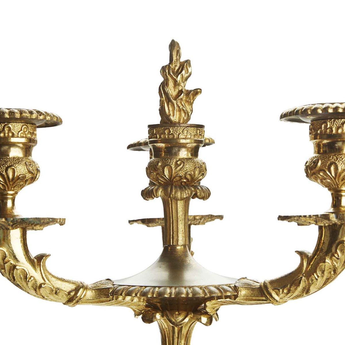 Coppia di Candelabri a Tre Fiamme Impero in Bronzo Dorato 1800-photo-4