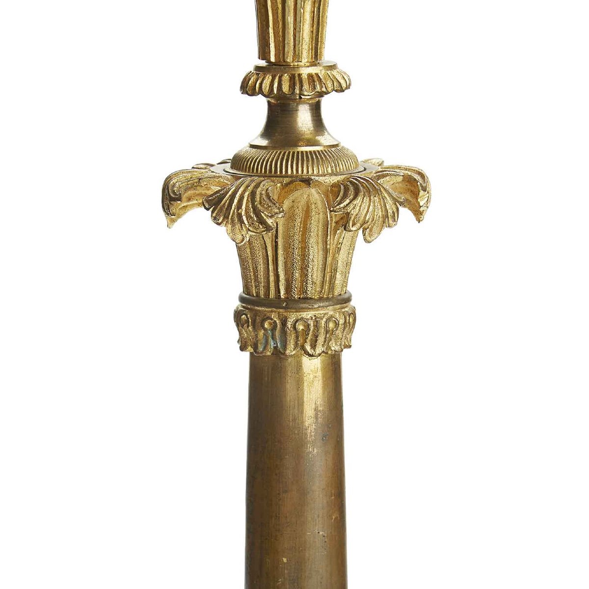 Coppia di Candelabri a Tre Fiamme Impero in Bronzo Dorato 1800-photo-1