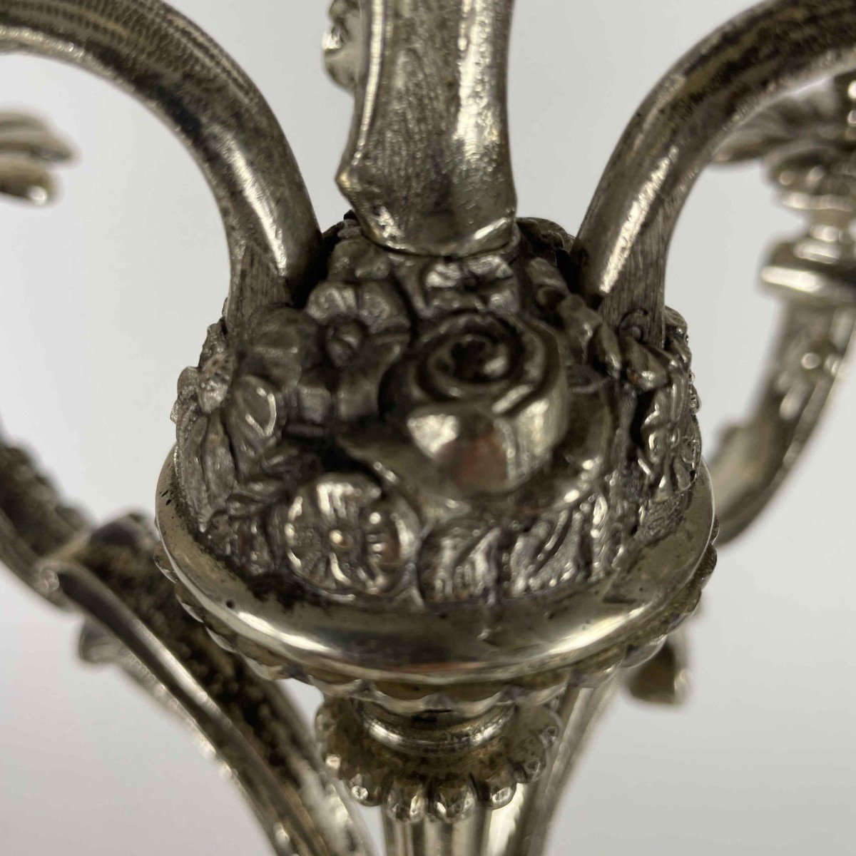 Coppia Di Candelabri In Bronzo Argentato Con Putti Dorati A Otto Bracci 1850 circa-photo-2