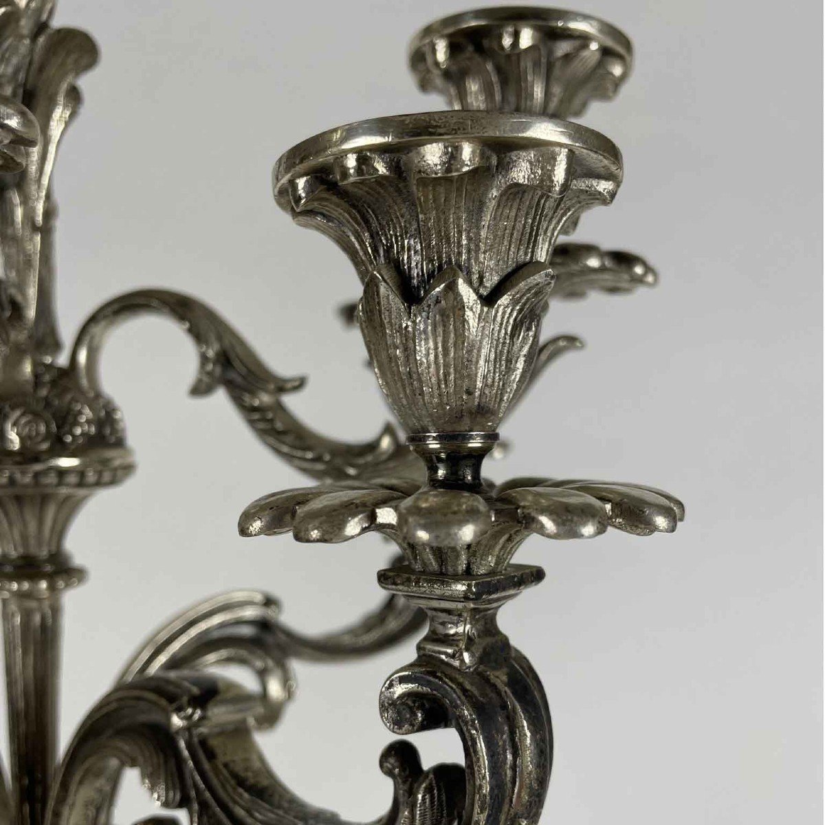 Coppia Di Candelabri In Bronzo Argentato Con Putti Dorati A Otto Bracci 1850 circa-photo-7