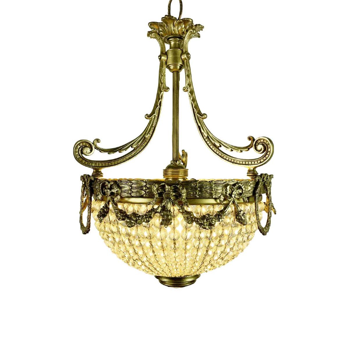 Lampadario Francese Da Ingresso In Bronzo E Cristallo Primi 1900 -photo-4