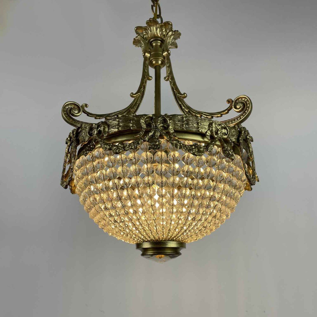 Lampadario Francese Da Ingresso In Bronzo E Cristallo Primi 1900 -photo-8