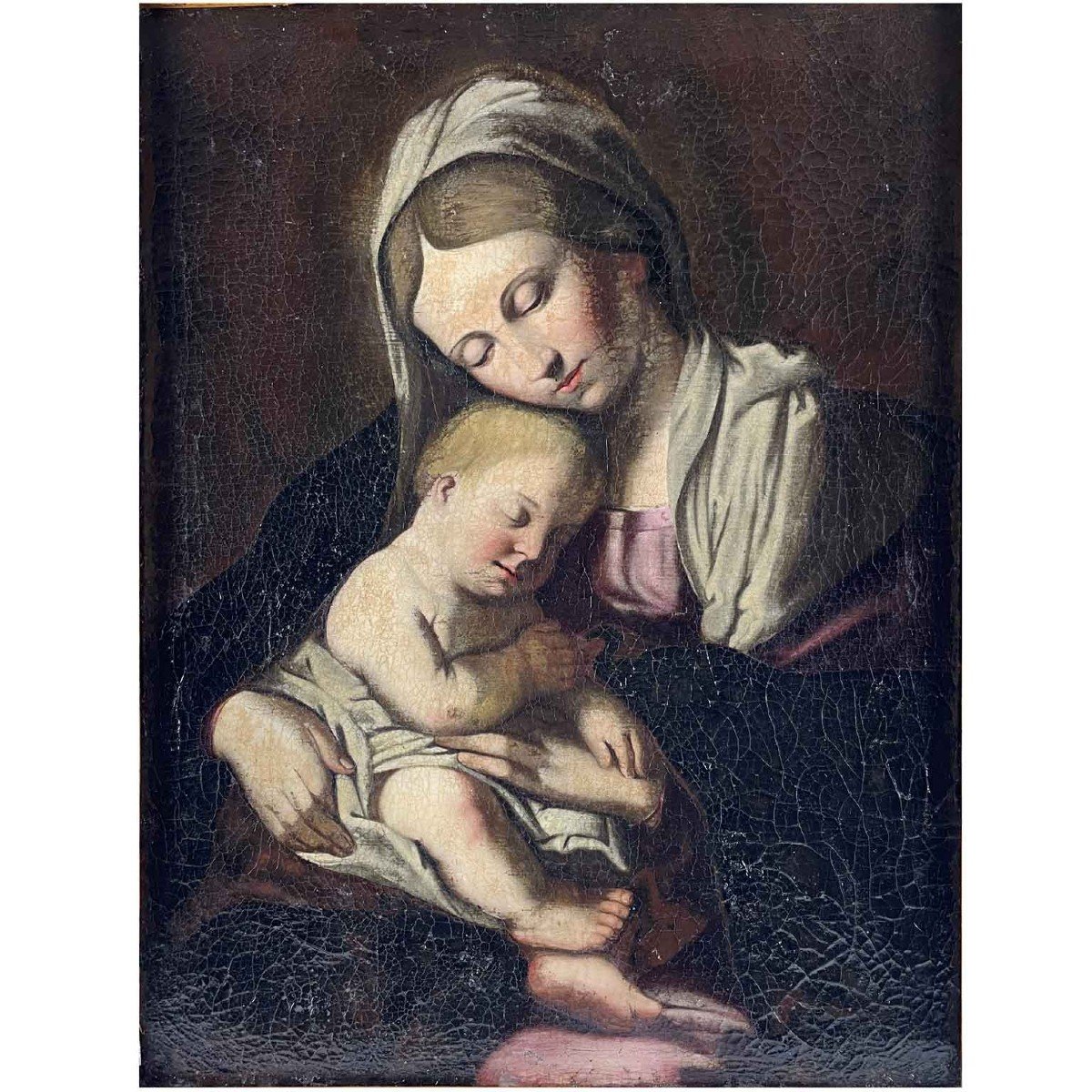 Madonna Con Bambino Dipinto Italiano Fine XVII Secolo-photo-7