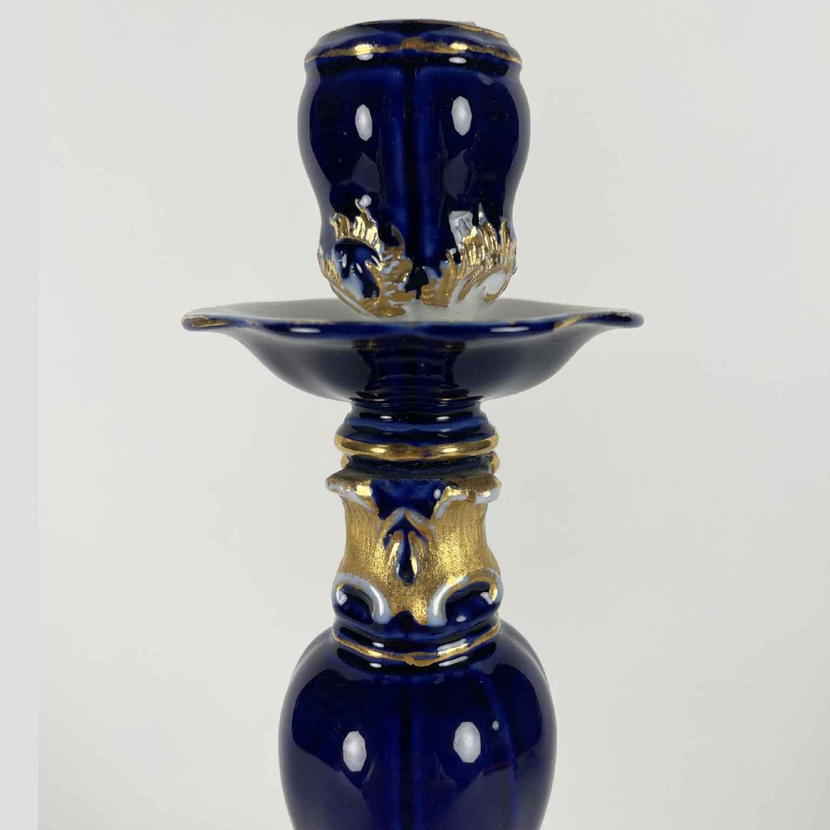 Coppia Di Candelieri Meissen Blu E Oro XIX Secolo-photo-3