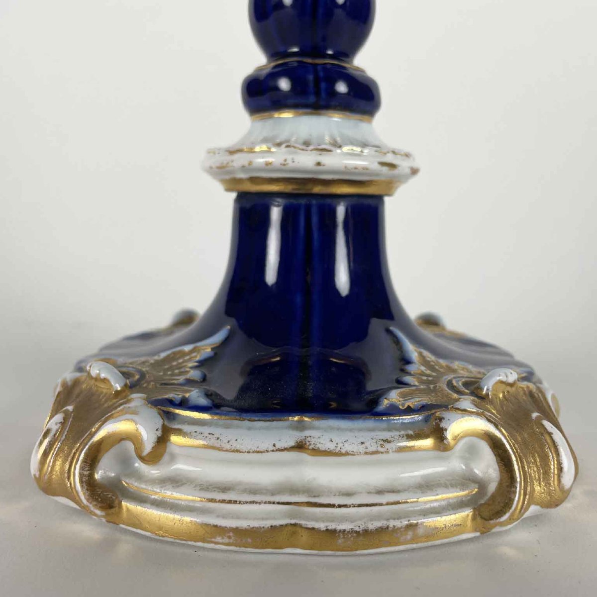 Coppia Di Candelieri Meissen Blu E Oro XIX Secolo-photo-1