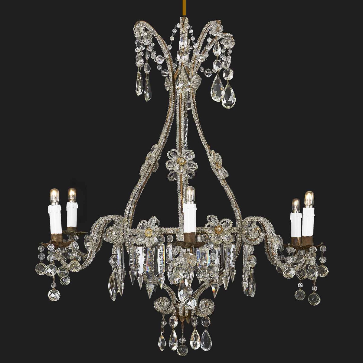 Lampadario con Perline di Cristallo primi 1900-photo-2