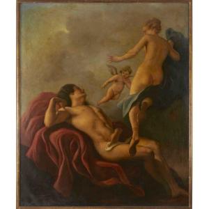 Amore e Psiche Dipinto Mitologico Italiano di Arnaldo Marasso 1950  
