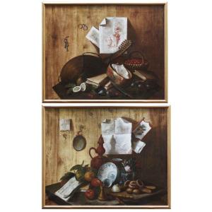 Coppia di Trompe l’Oeil della prima metà del 1700 Nature Morte da Munari