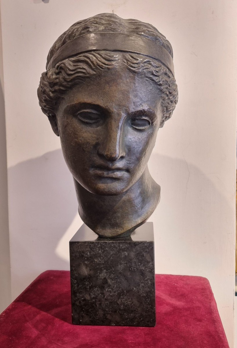 Venere di Milo,scultura in bronzo a patina verde