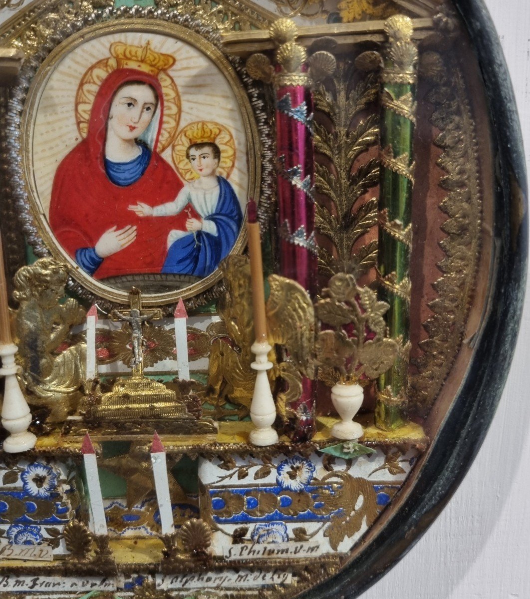 Grande reliquie con immagine dipinta della Vergine Maria e Bambino Gesù ed altre 8-photo-2