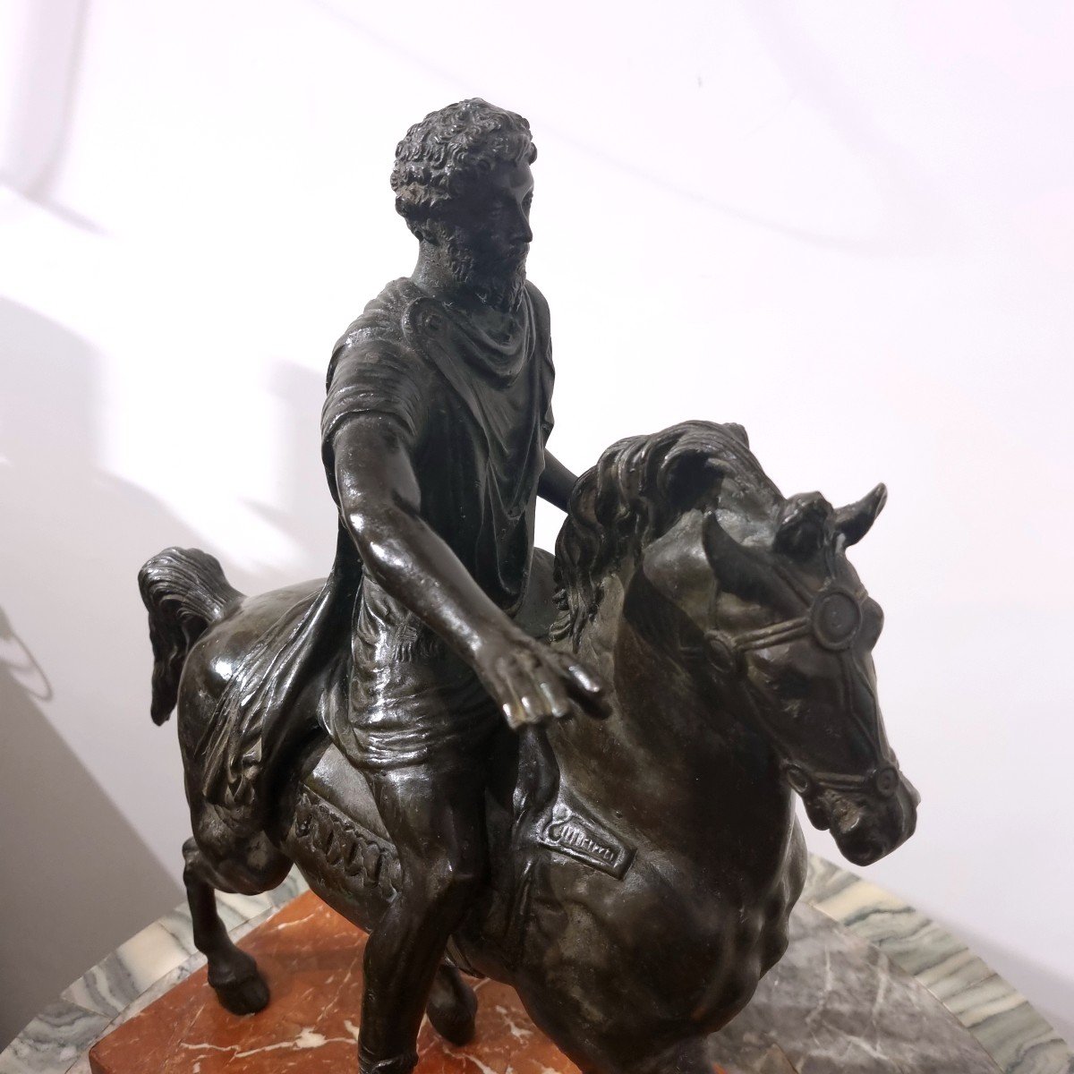  statua equestre di Marco Aurelio in bronzo a patina scura del Grand Tour-photo-3