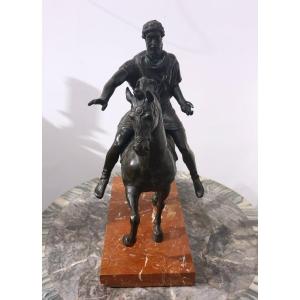 Spettacolare statua equestre di Marco Aurelio in bronzo a patina scura del Grand Tour