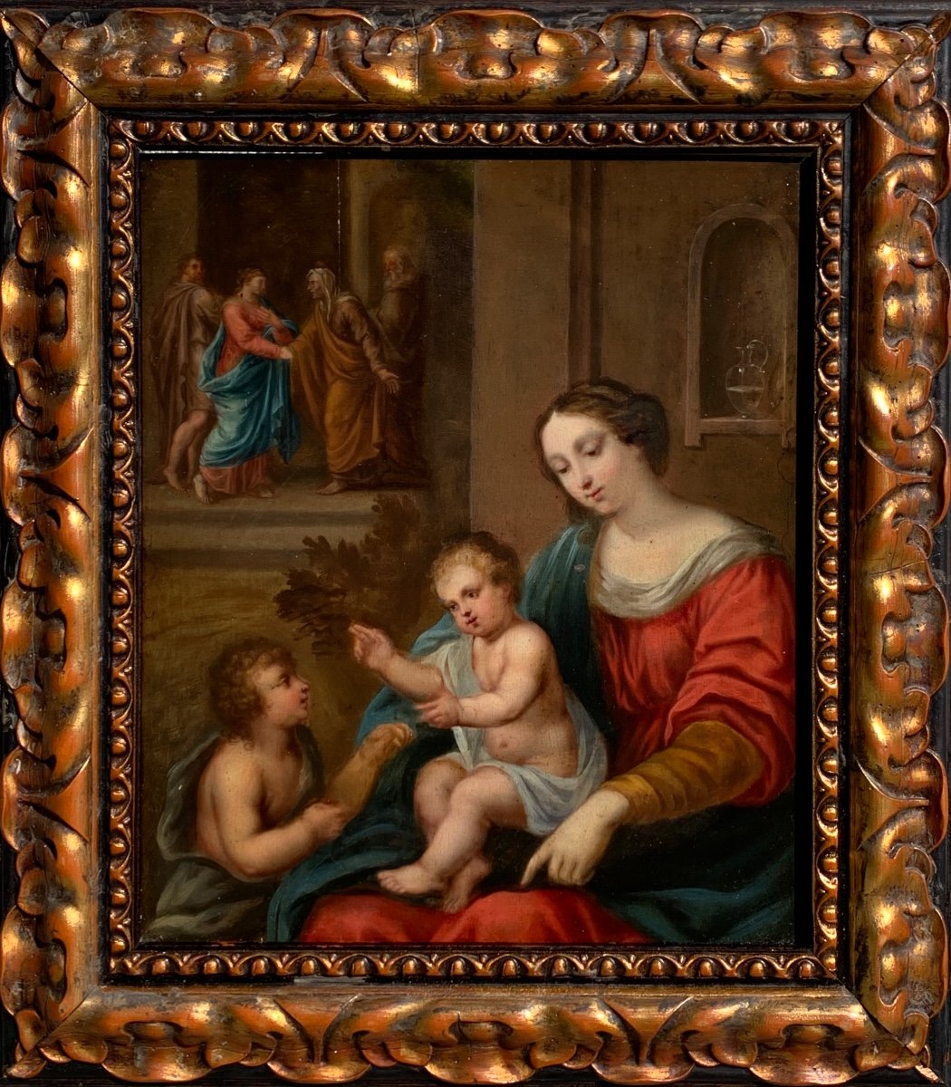 Madonna,Bambin Gesù e San Giovannino. Olio tavola 37,5x32. XVII secolo.-photo-2