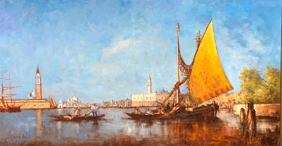 Vedute di Venezia . Olio su pannello 51,5x28,5. Primi ‘900. Firmate Maréchal -photo-2