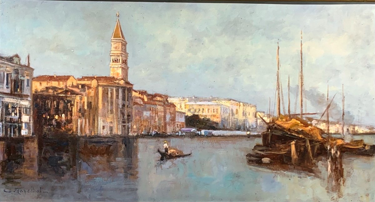 Vedute di Venezia . Olio su pannello 51,5x28,5. Primi ‘900. Firmate Maréchal -photo-3