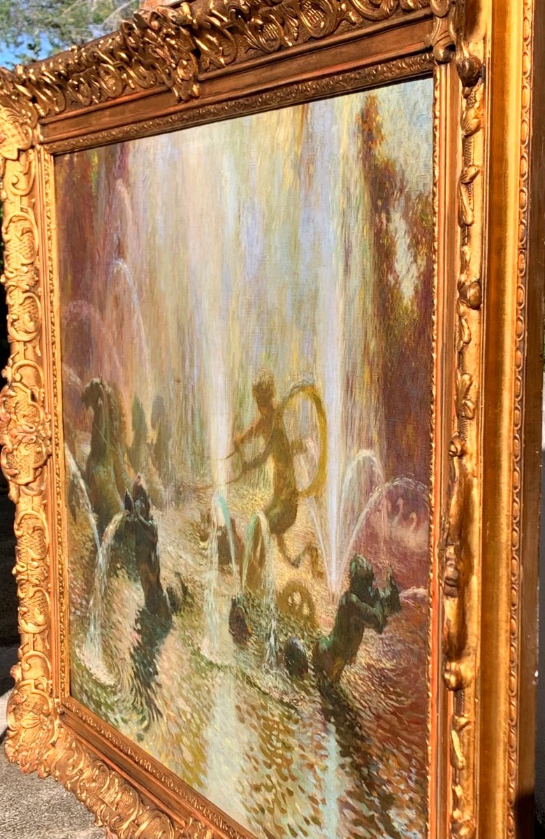 Bacino di Apollo à Versailles. Olio su tela 100x81. Scuola divisionista fine ‘800.-photo-6