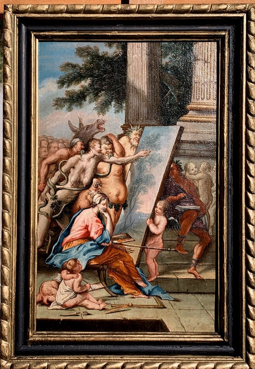 Allegoria della pittura. Olio su tela 39x26. Scuola fiamminga del XVII secolo.-photo-2