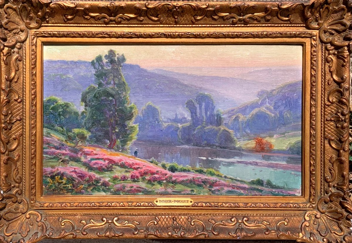 Brughiera al mattino . Olio tela 33x19 William Didier -Pouget 1864-1959