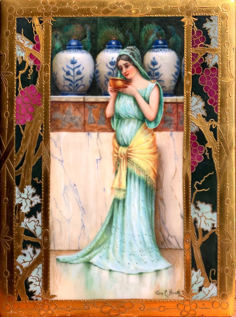 Limoges. Ragazza Orientale, dipinto su porcellana 24,5x18. 1900 circa