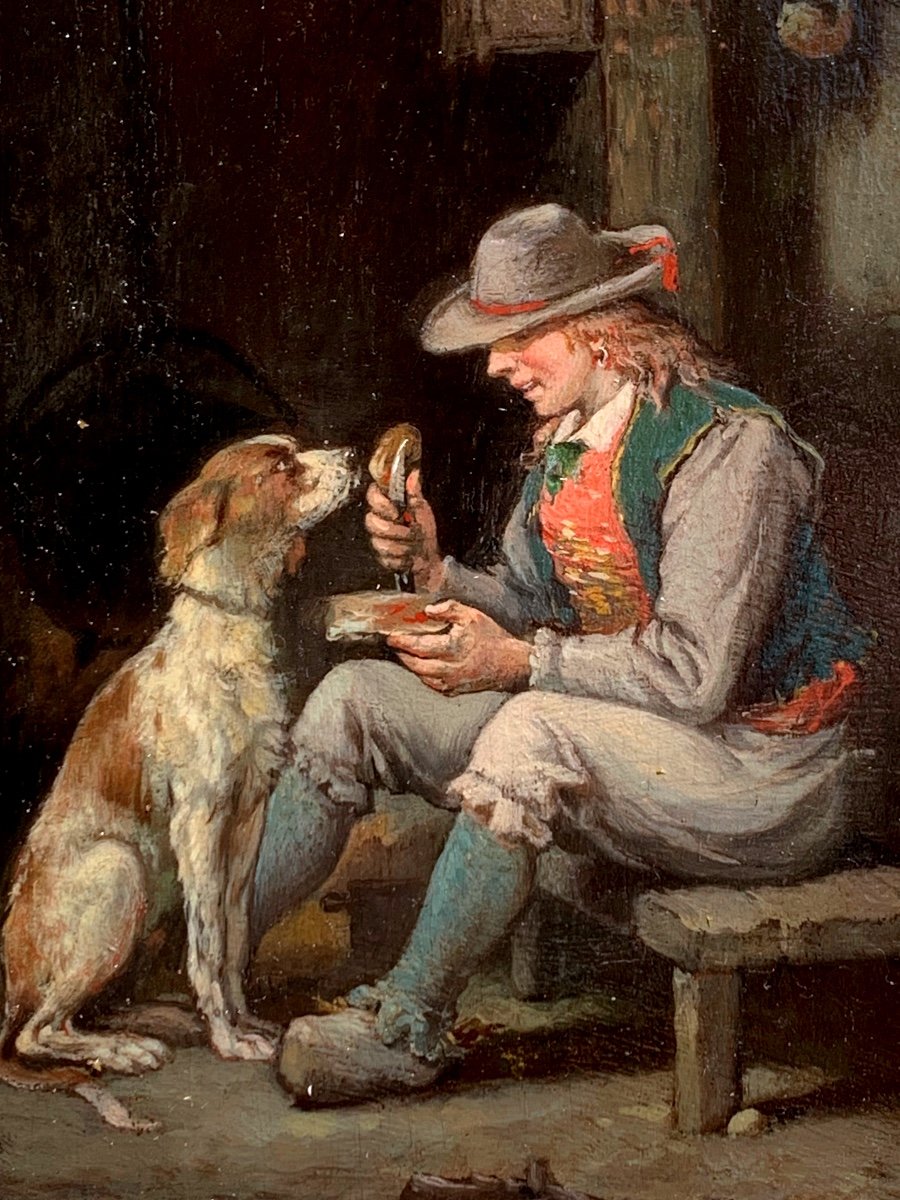 François Louis Lanfant de Metz. Giovane nutre il suo cane. Olio su tavola 18x11-photo-3