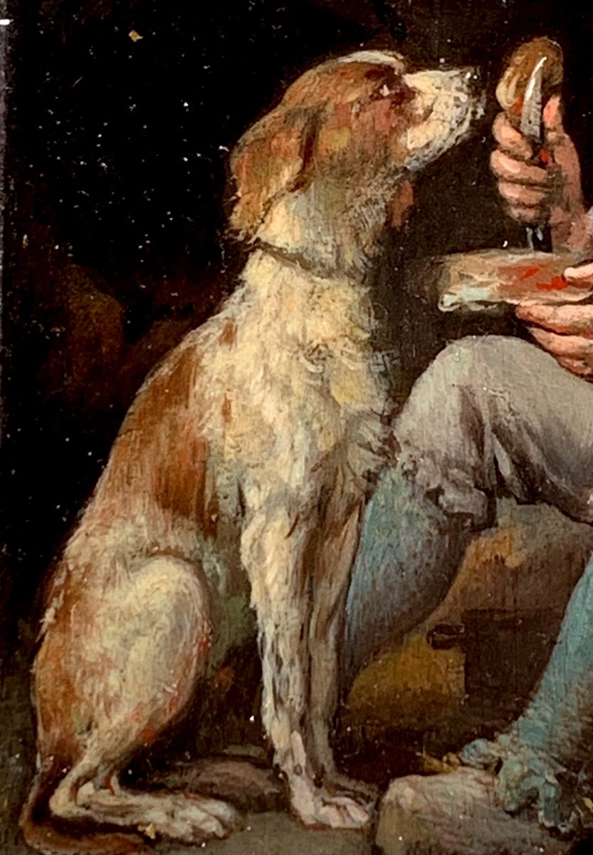 François Louis Lanfant de Metz. Giovane nutre il suo cane. Olio su tavola 18x11-photo-4