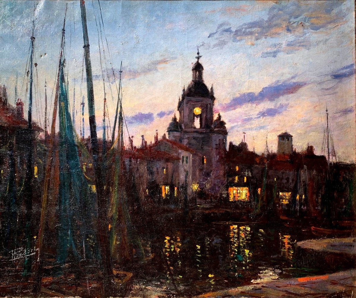 Veduta del Porto di La Rochelle. Olio su tela 65x54 fine 800. -photo-2