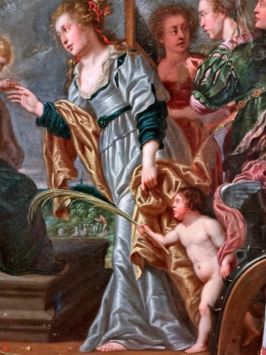 Matrimonio mistico di santa Caterina. Olio su rame. Willem van Herp 1614-1677)-photo-3