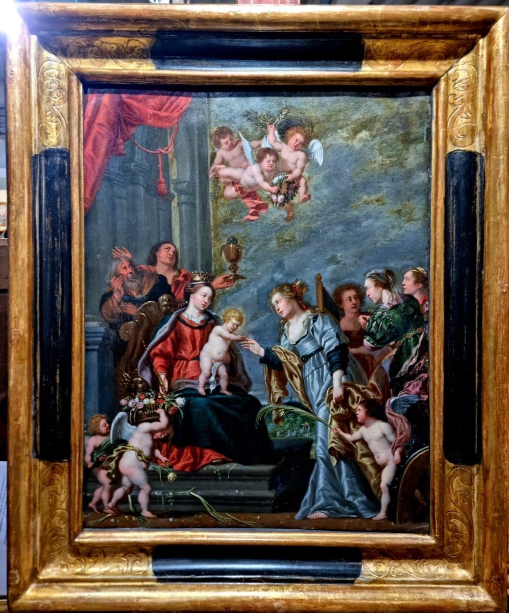 Matrimonio mistico di santa Caterina. Olio su rame. Willem van Herp 1614-1677)-photo-6