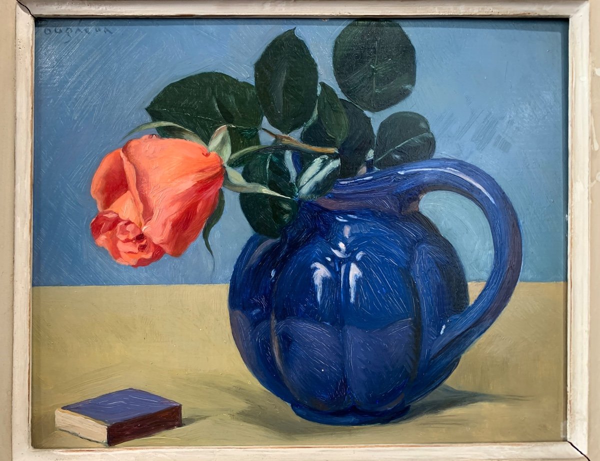 Robert Eugene Pougheon(1886-1955)Vaso blu con rose. -photo-2