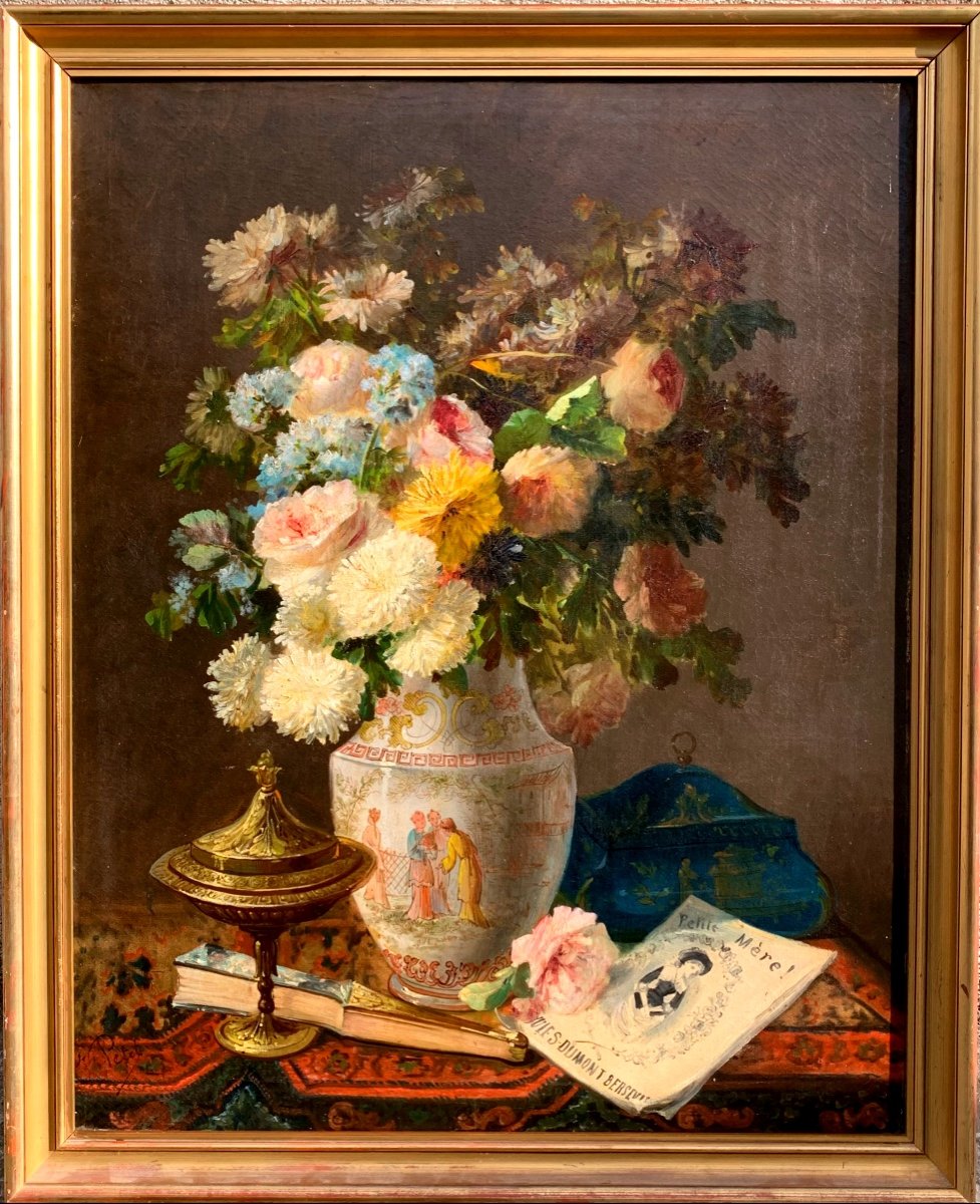 Eugène Petit1839-1886.Natura morta con vaso di Fiori Olio tela93x73 