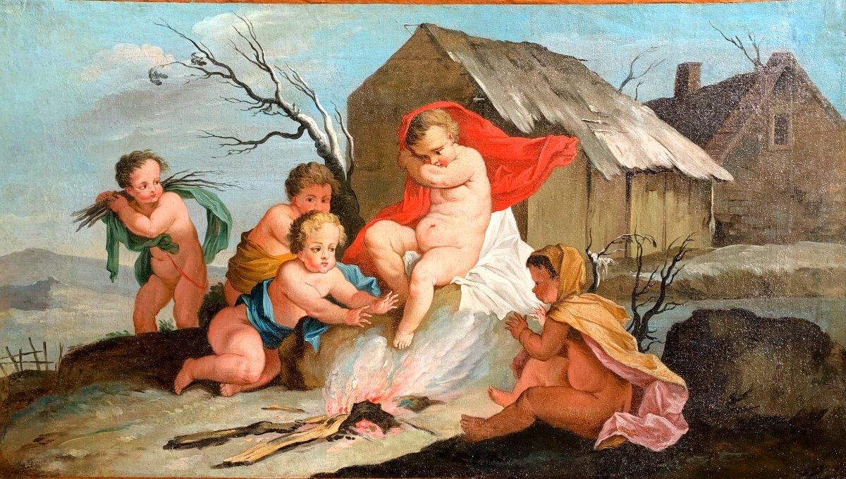 Allégoria  dell’inverno. Olio su tela 109x61,5. Epoca  meta 700 ,seguace di Ch. Natoire