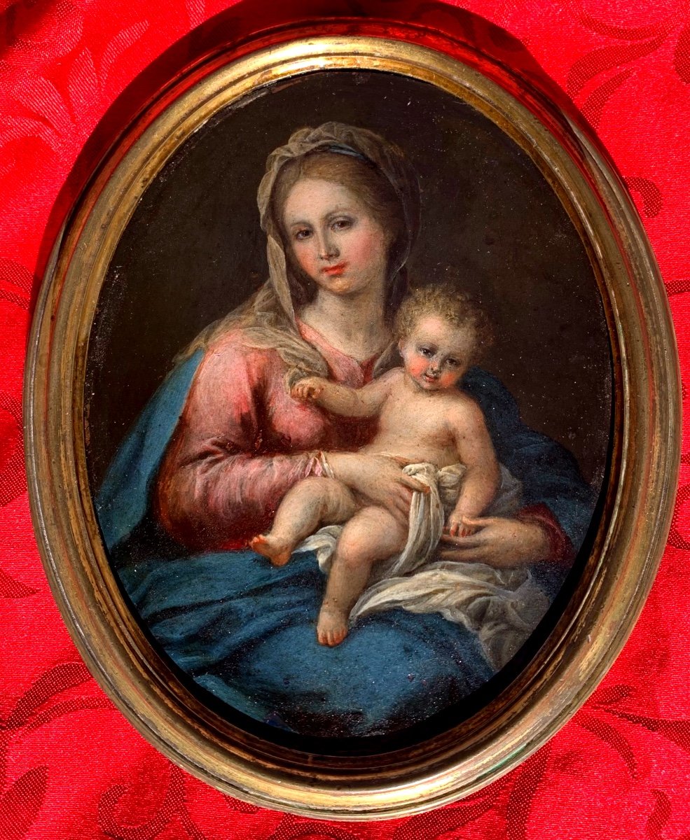 Madonna con Bambino. Olio su rame 16x12. Scuola italiana fine ‘600