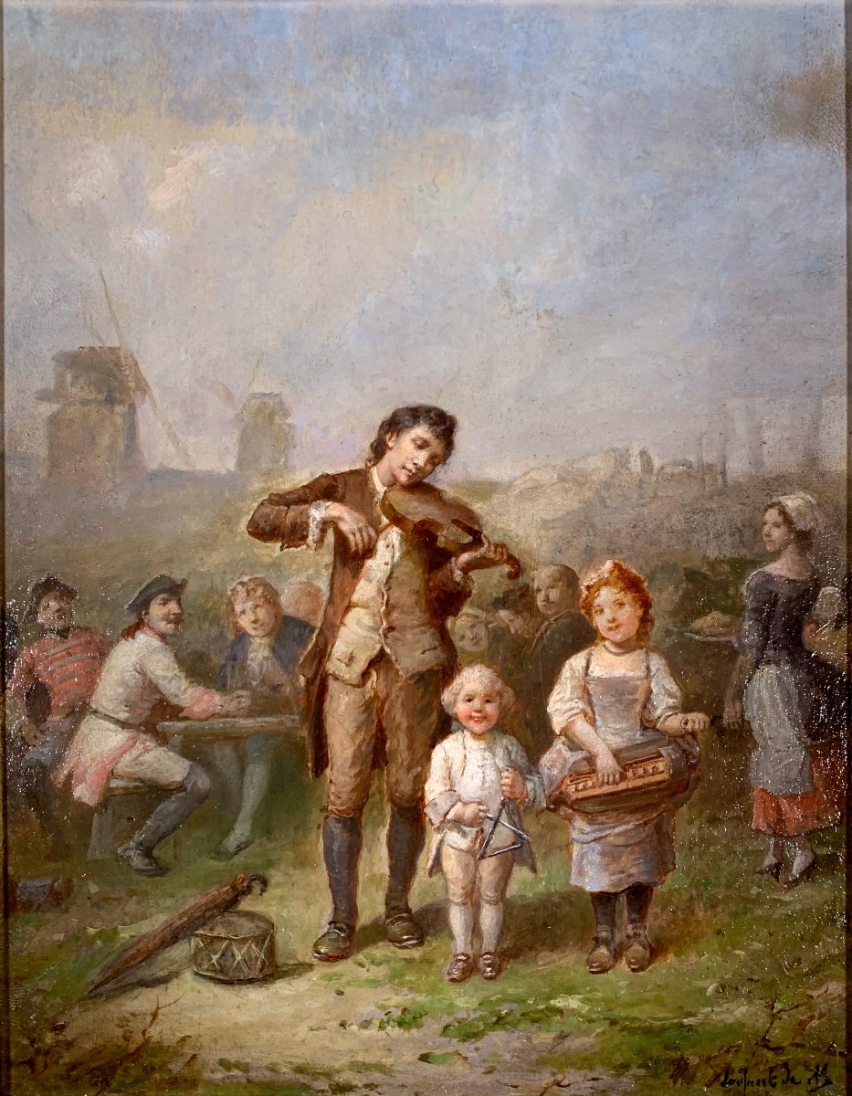 Giovanni musicisti. Olio su tavola 24x19. Francois-Louis Lanfant de Metz 1814-1892