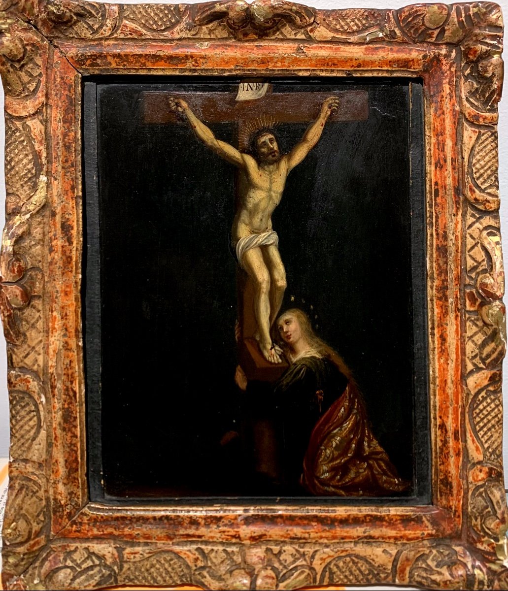 Cristo crocifisso e Maddalena. Olio su ardesia 22x18. XVII secolo