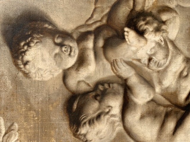 Jeux De Putti, Hst De XVIII, En Grisaille ,108x101-photo-2