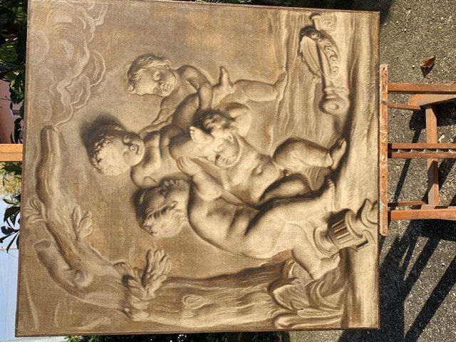 Jeux De Putti, Hst De XVIII, En Grisaille ,108x101-photo-3