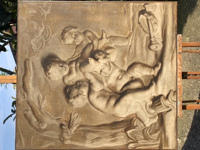 Jeux De Putti, Hst De XVIII, En Grisaille ,108x101-photo-4