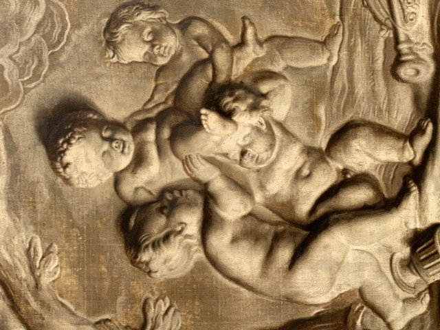 Jeux De Putti, Hst De XVIII, En Grisaille ,108x101-photo-5