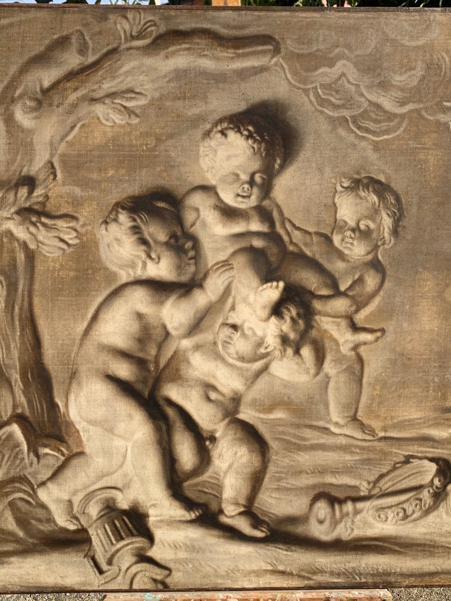 Jeux De Putti, Hst De XVIII, En Grisaille ,108x101