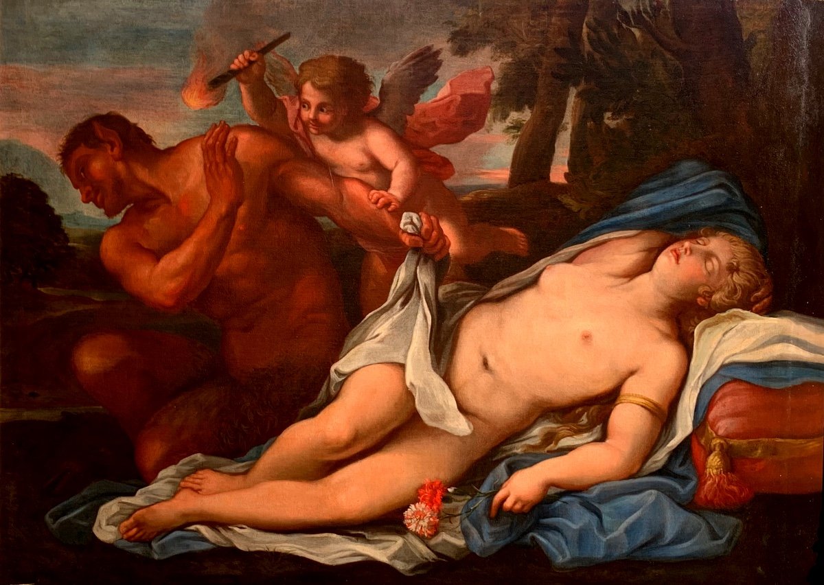 Venus,satyre Et Cupidon. HST, 76x105.Antonio  Balestra 1666-1740.. -photo-3