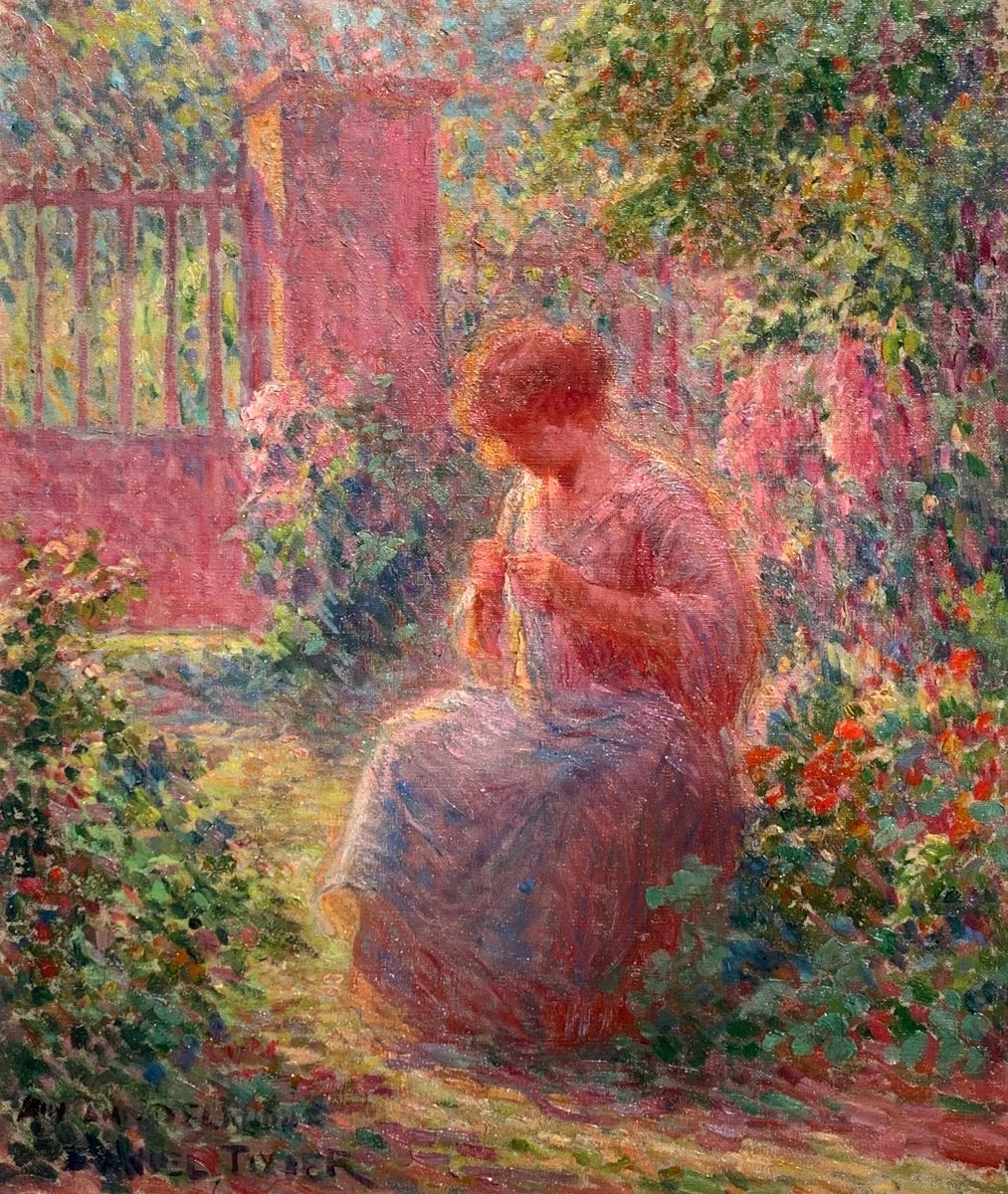 Ragazza in giardino. Olio su tela 55x46. Firmato Daniel Tixier(1862-1915)-photo-2