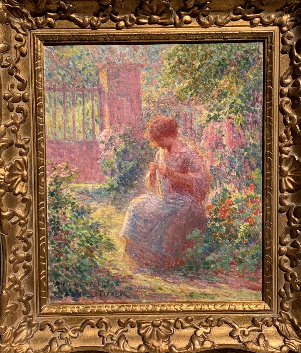 Ragazza in giardino. Olio su tela 55x46. Firmato Daniel Tixier(1862-1915)-photo-3