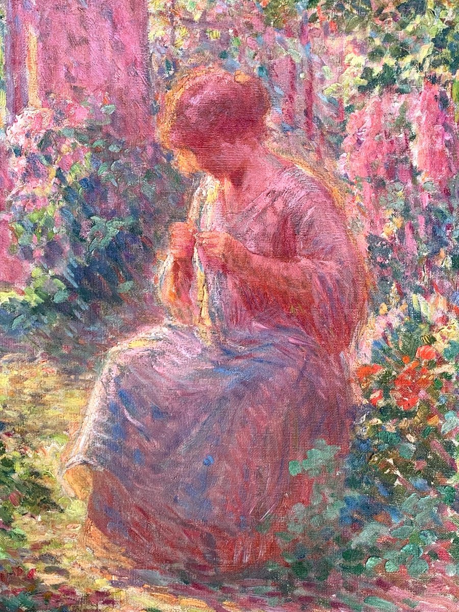 Ragazza in giardino. Olio su tela 55x46. Firmato Daniel Tixier(1862-1915)-photo-4