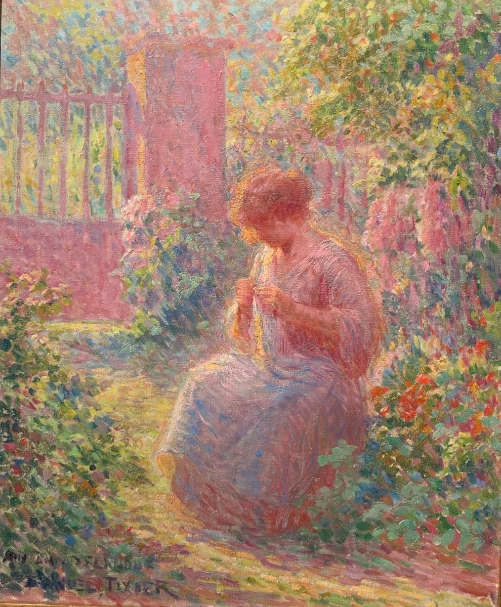 Ragazza in giardino. Olio su tela 55x46. Firmato Daniel Tixier(1862-1915)-photo-3