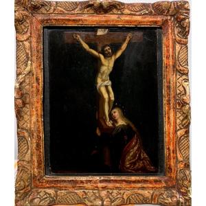 Cristo crocifisso e Maddalena. Olio su ardesia 22x18. XVII secolo