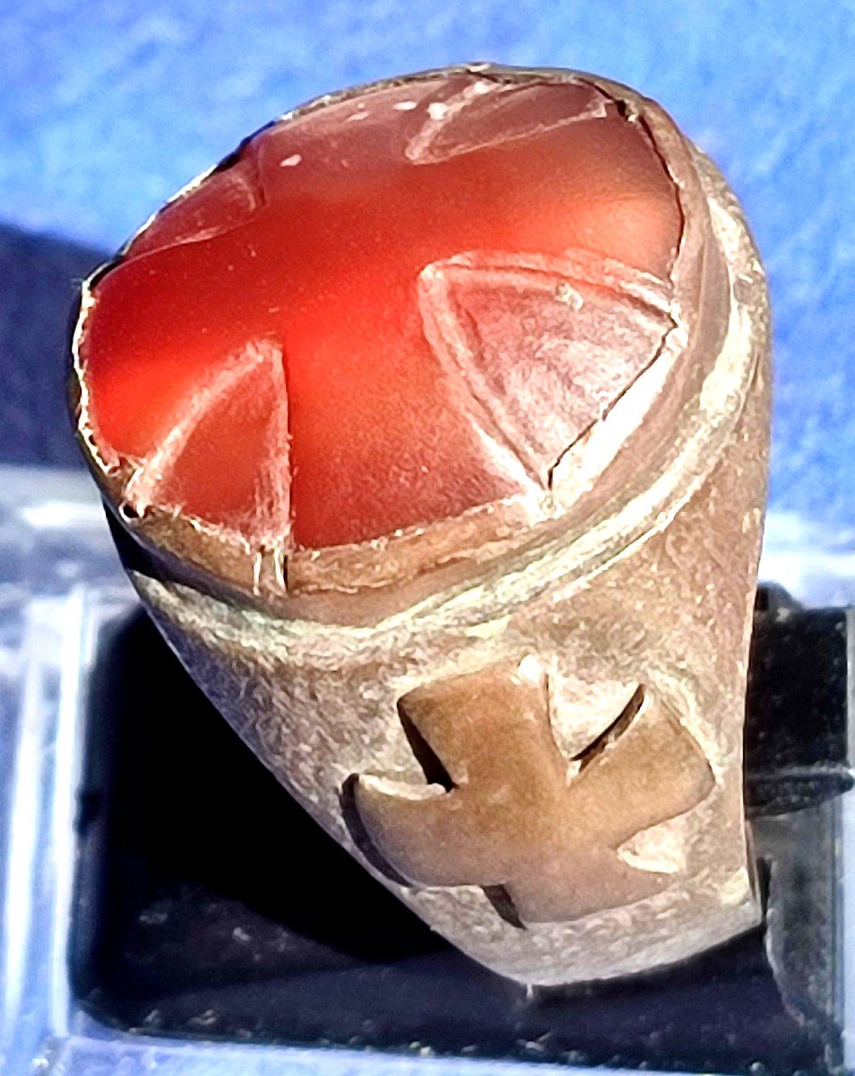 Rarissimo anello Templare in argento  con cammeo scolpito in corniola . Sicilia sec.XII-XIII-photo-3