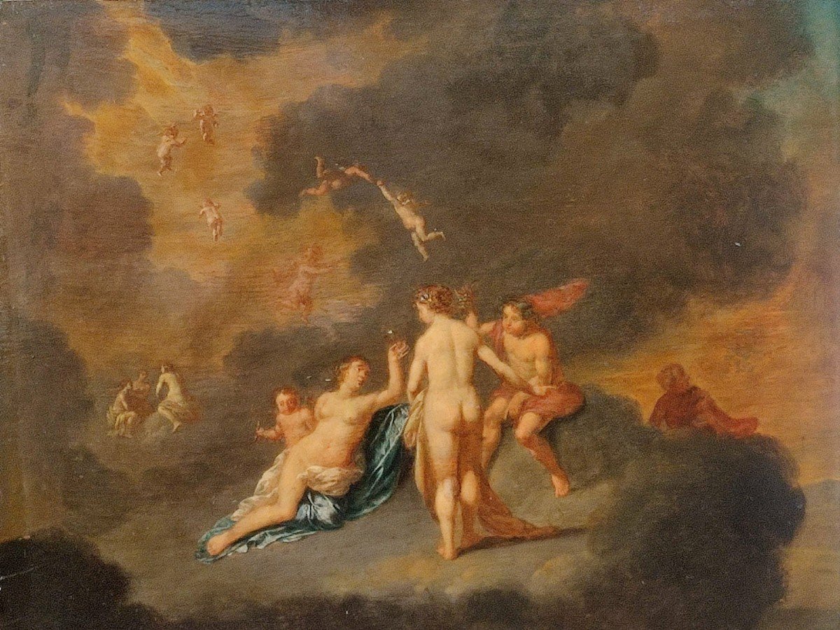 Dei dell'Olimpo tra le nuvole.  Cornelius van Poelenburg  (Utrecht 1594-1667)  