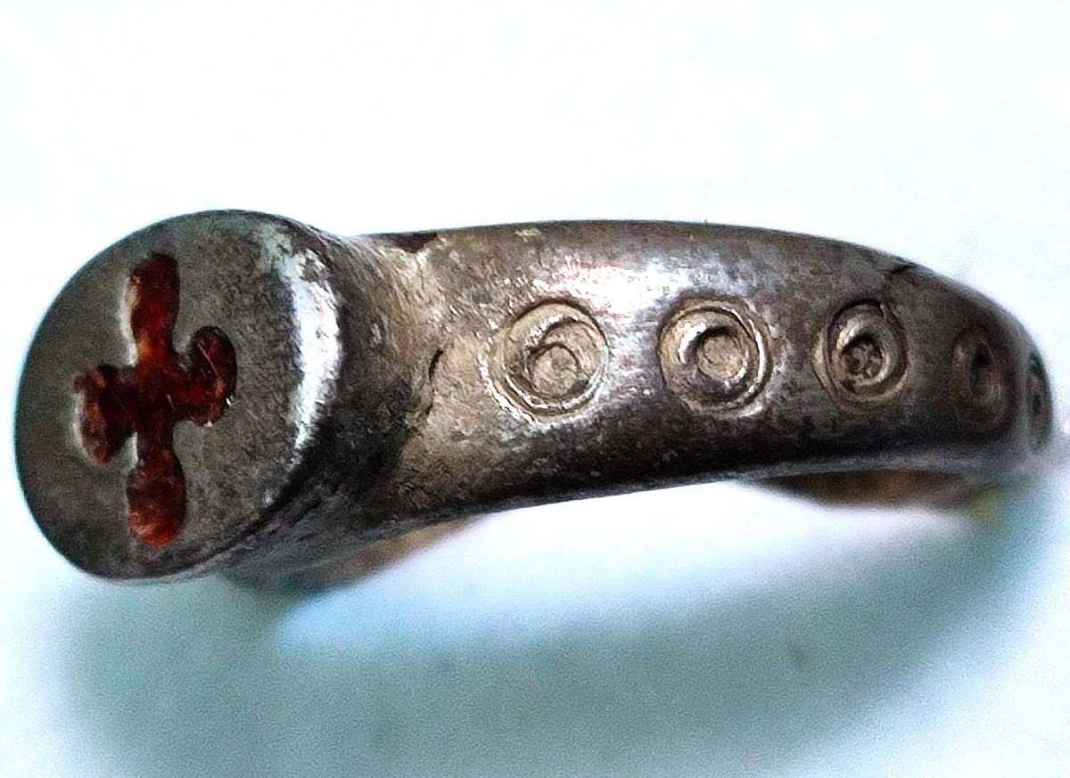 Anello di Cavaliere Templare in argento con smalto rosso -photo-2